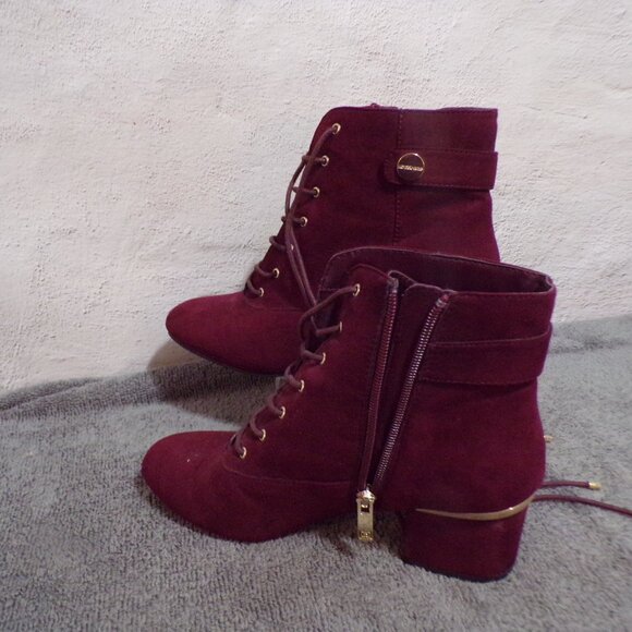 Liz Claiborne "Garret" Heeled Lace Zipper Boots Velvet Feel Burgundy 6 1/2 M - Picture 2 of 7